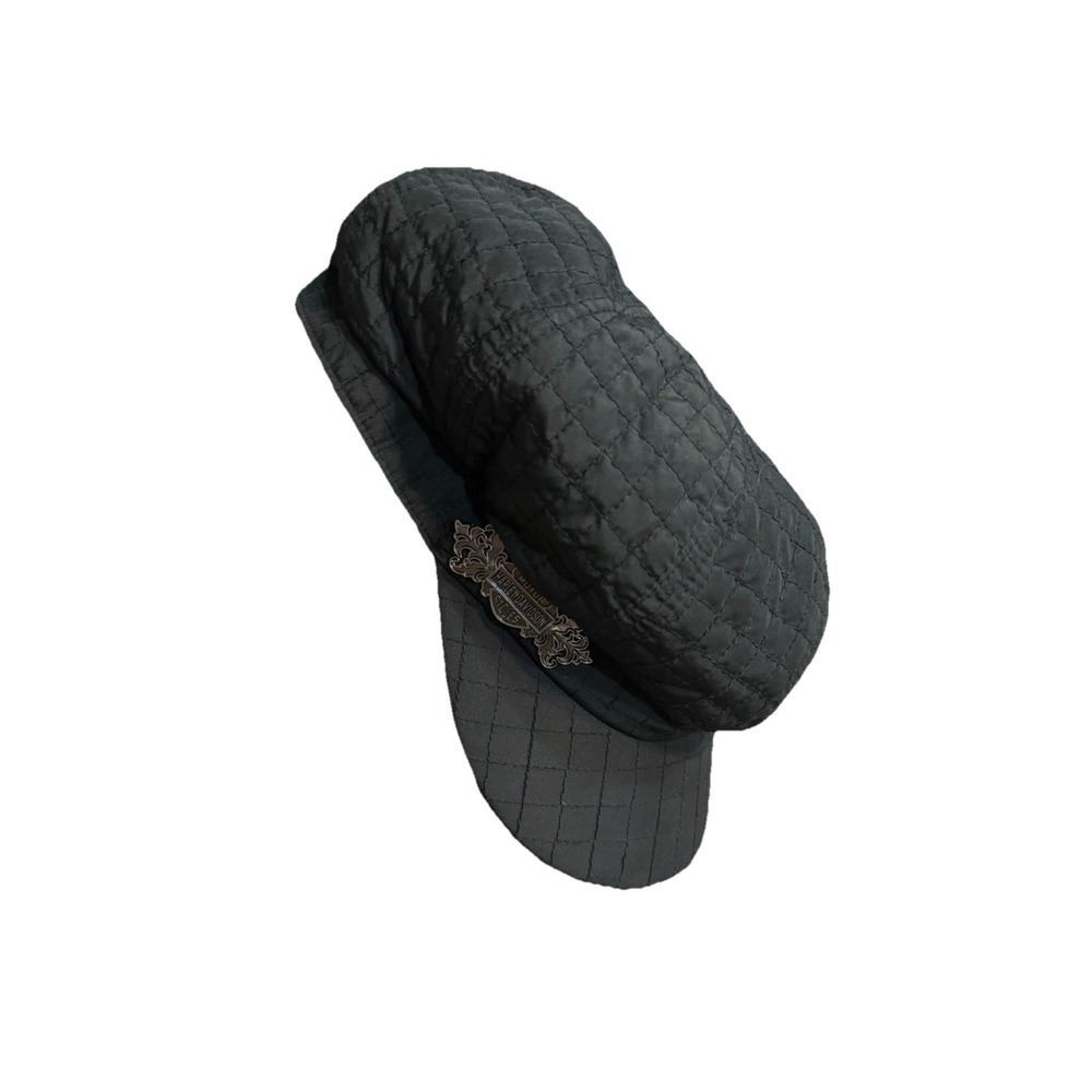 Harley Davidson Women's Black Quilted Newsboy Cabbie Hat Metal Logo Size S